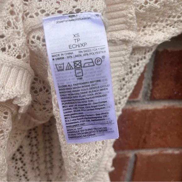 GAP x DOEN Linen-Blend Pointelle Cardigan in Chino Beige Size XS - Picture 9 of 12